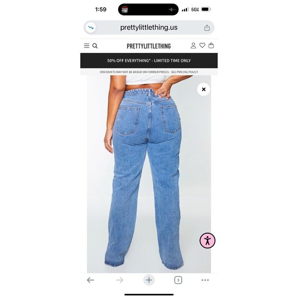 NWT Pretty Little Thing Jeans Mid Wash Split Hem Plus 34” Inseam Size 16 - Picture 2 of 7